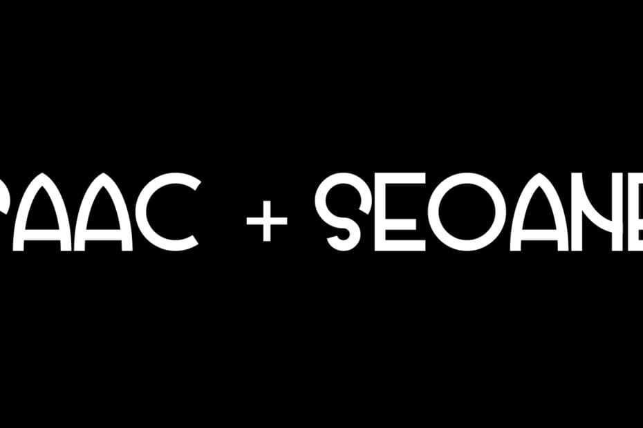 Letras blancas sobre fondo negro: Isaac + Seoane